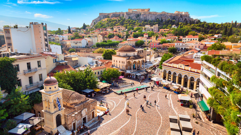 Aerial view of historic buildings in Athens