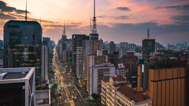 Aerial view of São Paulo buildings at sunset