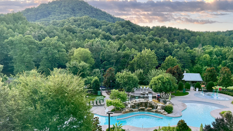 View of the pool at DreamMore Resort in Pigeon Forge, owned by Dolly Parton
