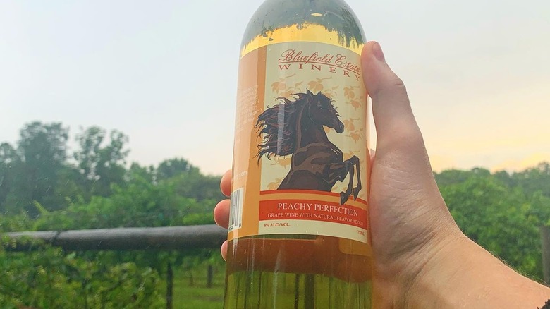 a bottle of peachy perfection bluefield estate wine
