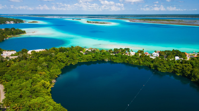 aerial view of cenote in Bacalar, Mexico