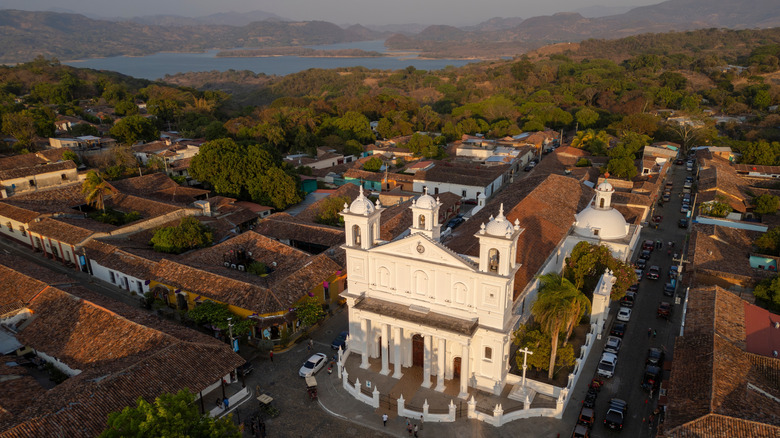 church and lake from above in Suchitoto, El Salvador