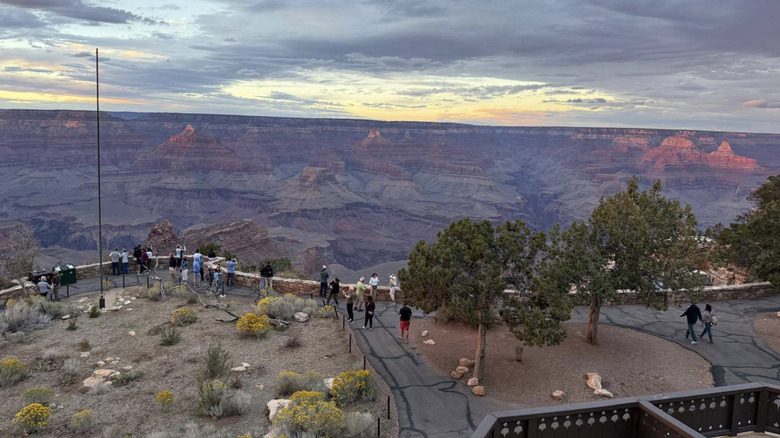 View of Grand Canyon from El Tovar Hotel at sunset