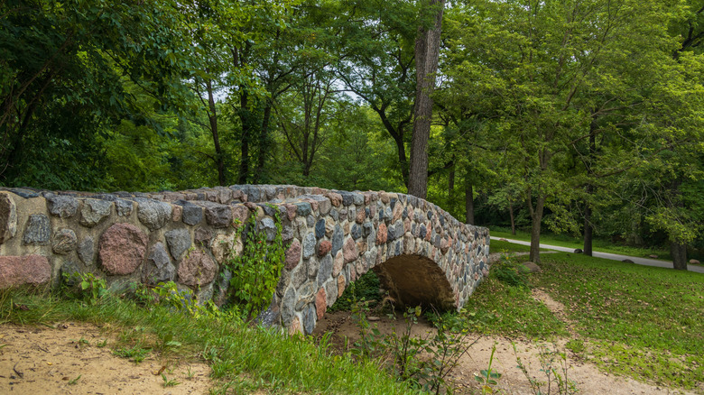 A beautiful stone bridge that spans Peas Creek in Ledges State Park, central Iowa