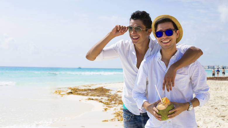 Couple enjoying Caribbean beach vacation