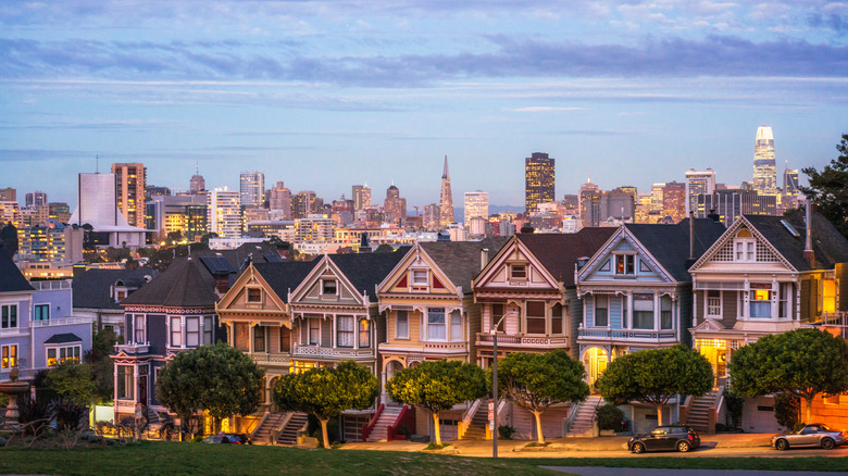 The row of traditional Victorian style townhouses in San Francisco, known as the Painted Ladies