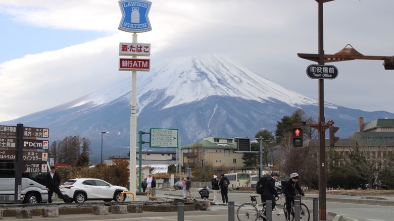 Mount Fuji behind town