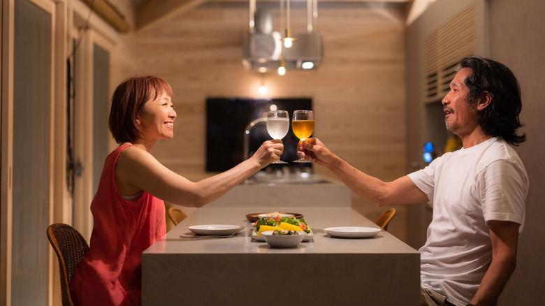 Couple having a late dinner