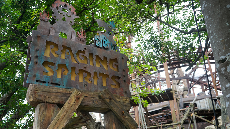 Sign for Raging Spirits roller coaster at Tokyo DisneySea