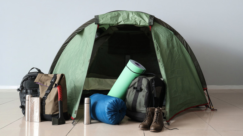 camping tent and supplies