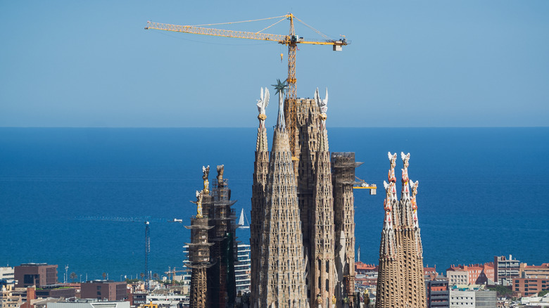 cranes working at the top of sagrada familia
