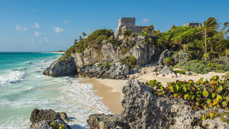 Mayan ruins above Tulum beach