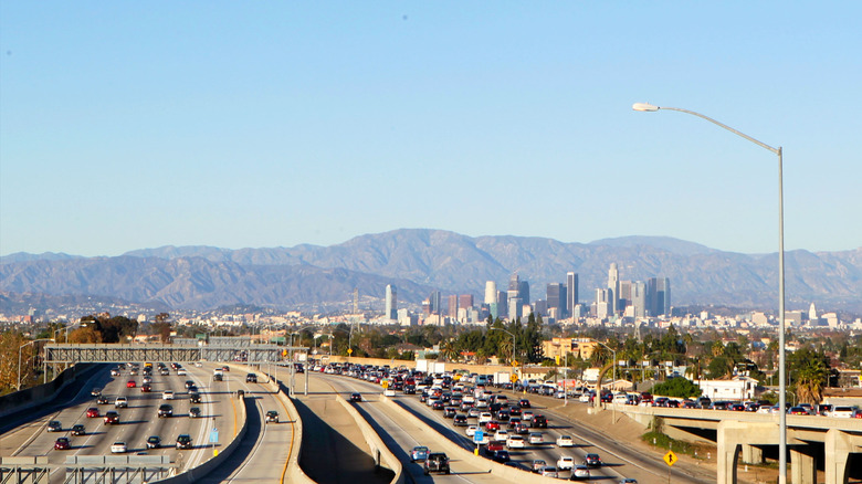 Downtown Los Angeles seen from the 105/110 Freeway Interchange in South Los Angeles