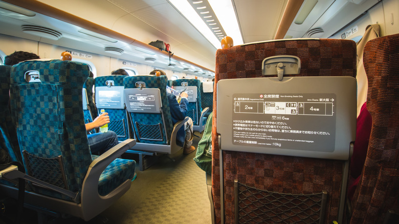 Seats inside a Shinkansen train