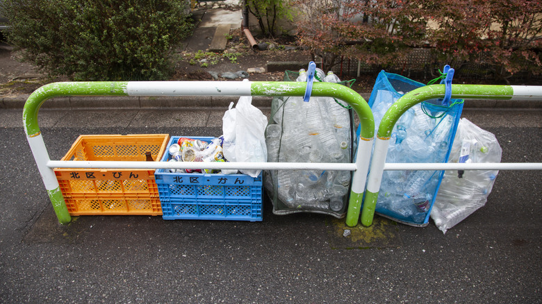Sorted garbage waiting for collection in Japan