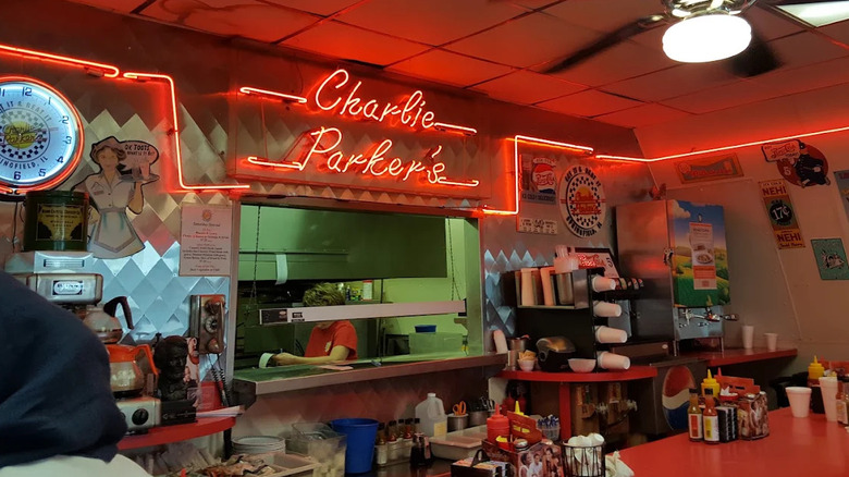 The 1950s-themed interior of Charlie Parker's Diner in Springfield, Illinois