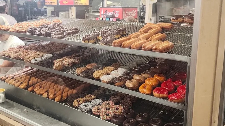 Shelves of donuts at The Donut Man in Glendora, California