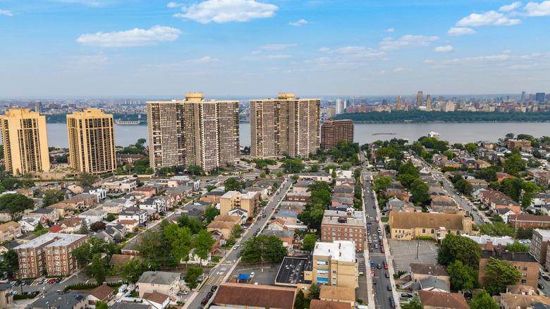 aerial drone shot of Cliffside Park in New Jersey