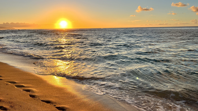 Sunset over the North Shore on Oahu in the state of Hawaii