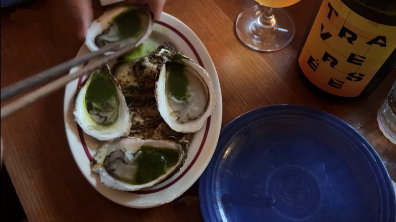 Oysters with green chili is a popular dish at Ha's Snack Bar