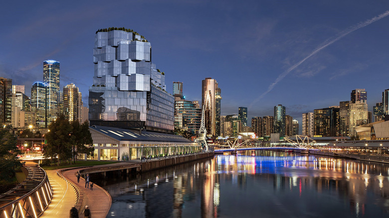Exterior of 1 Hotel Melbourne at night