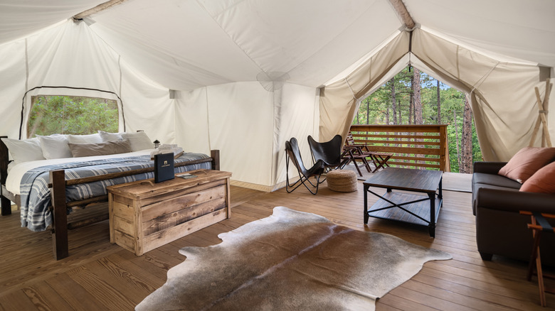 Rendering of the tent interior at Under Canvas Yosemite