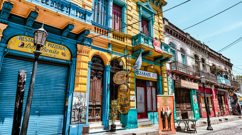 Colorful buildings along the streets of the Caminito district Buenos Aires, Argentina