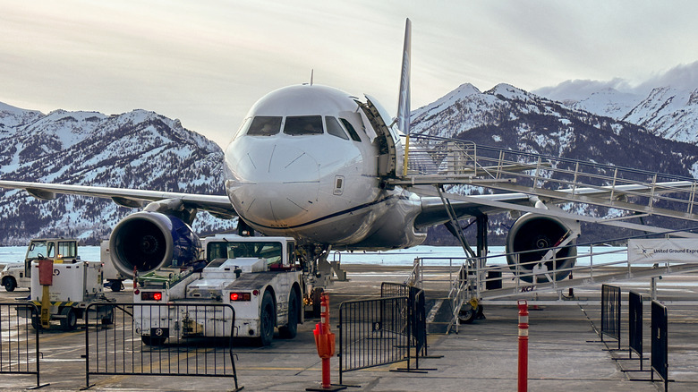 Plane on the runway at Jackson Hole Airport