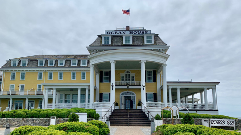 Woman sat outside the Ocean House in Westerly, Rhode Island