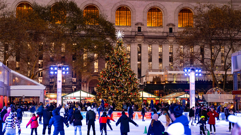 People ice skating in Bryant Park