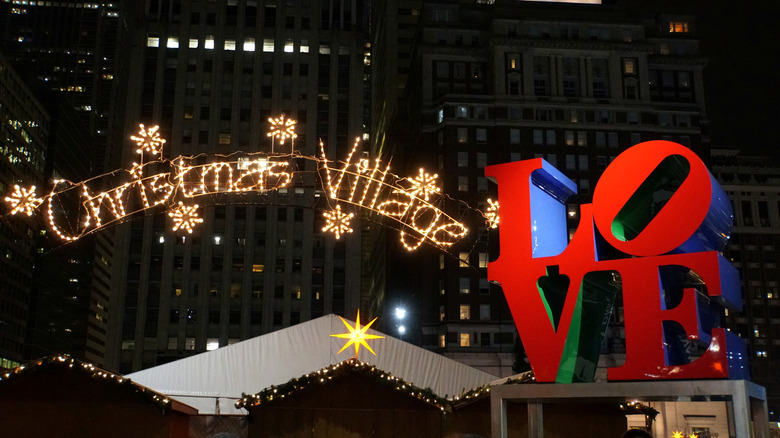 The Christmas Village next to the famous "LOVE" sculpture