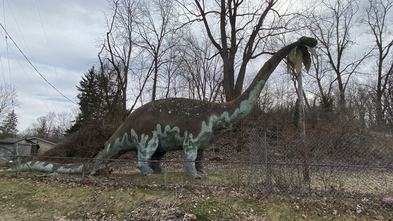 Dinosaur statue at the abandoned Prehistoric Forest in Onsted, Michigan