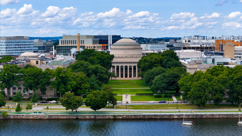 View of MIT campus and Great Dome with trees along Charles River, Massachusetts