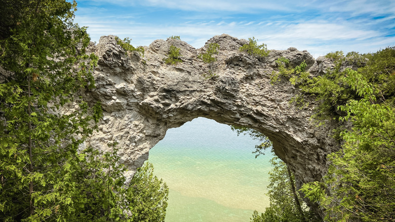 The Arch Rock Natural Limestone Formation on Mackinac Island, Michigan