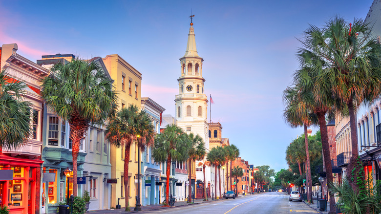 View of Charleston's historic district at sunset