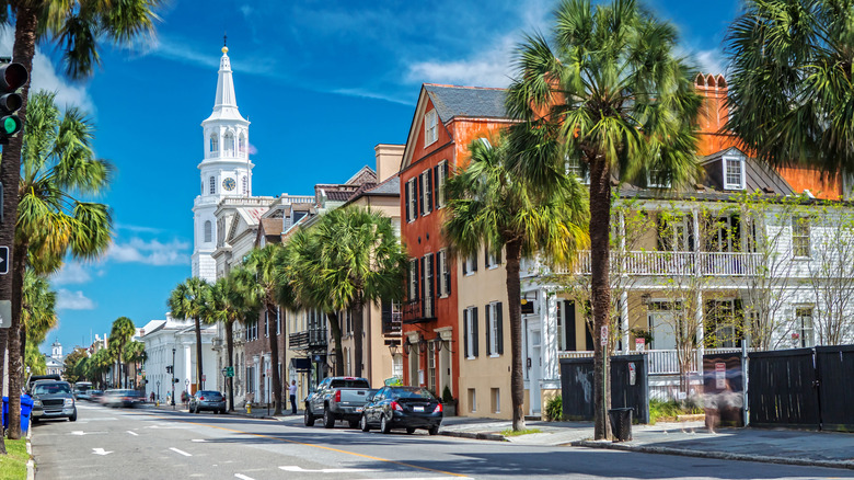 historic buildings and trees in Charleston
