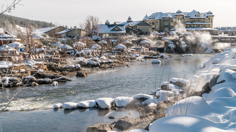 Hot springs along the river in winter