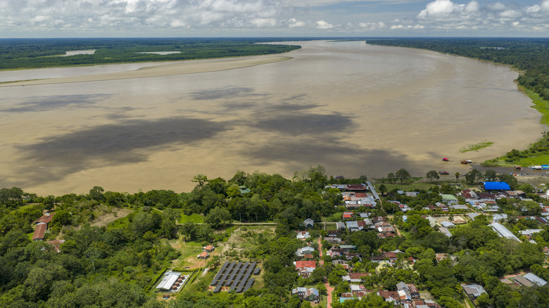 An aerial shot of Puerto Nariño, Colombia.