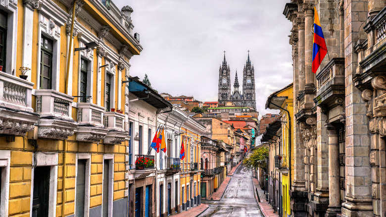A street in the Old Town of Quito, Ecuador.