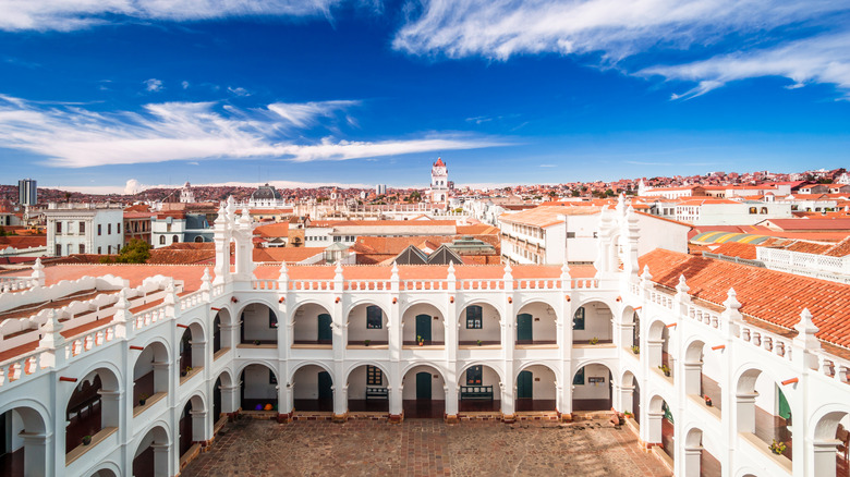 The white, colonial building of Sucre, Bolivia.