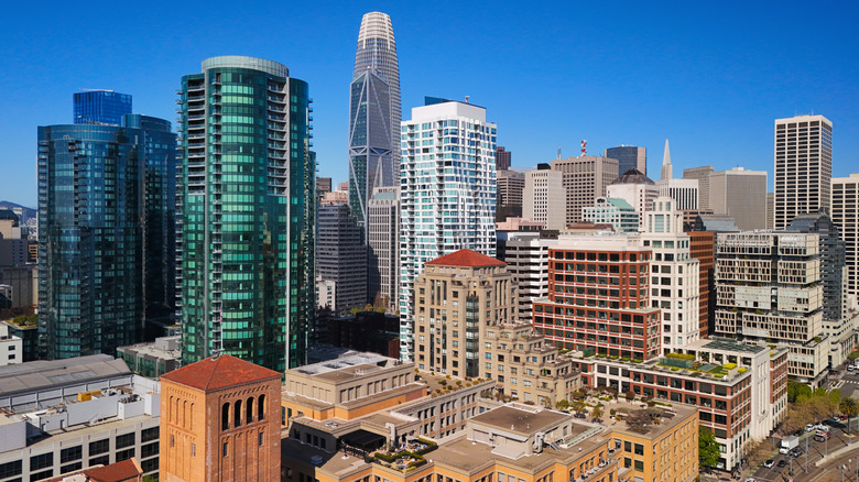 Modern San Francisco skyline with skyscrapers and other buildings