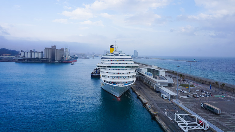 A cruise ship docking in Barcelona, Spain
