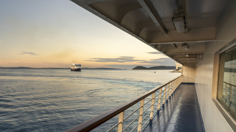 A view of the sunset from the deck of a cruise ship