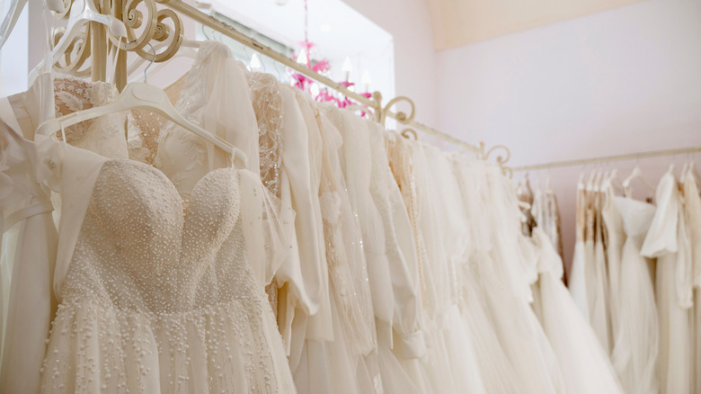 Wedding dresses on hangers