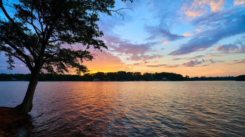 Peaceful lake at Keowee-Toxaway State Park at sunset
