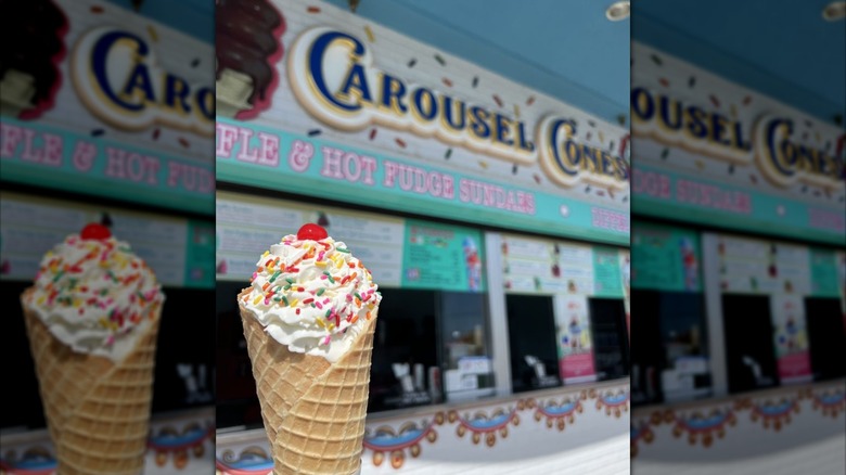 Waffle cone in front of Carousel Cones