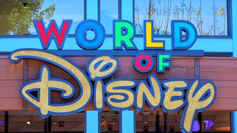 Sign at the entrance of the World of Disney in Anaheim