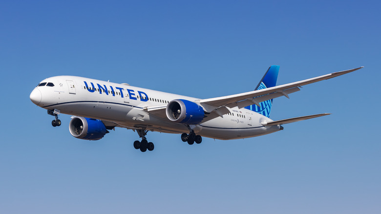 United Airlines plane in the air