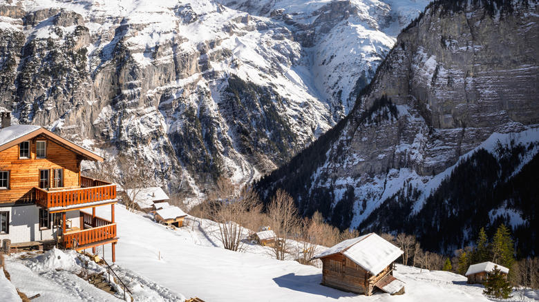 A view over the mountains from the village of Gimmelwald, Switzerland
