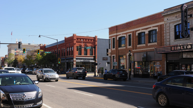 A street with cars driving in Bozeman, Montana